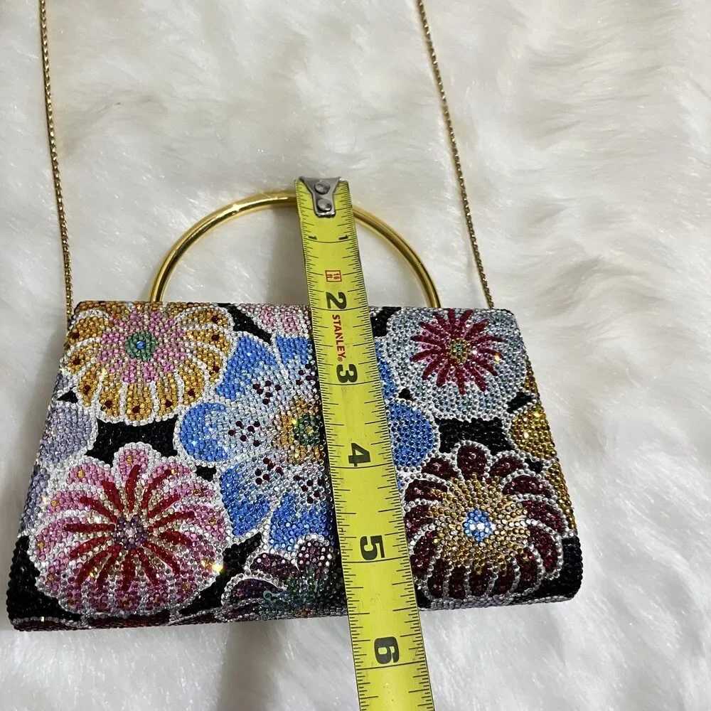 Vintage Judith Leiber Bag Womens Floral Crystal Minaudiere Italy Evening